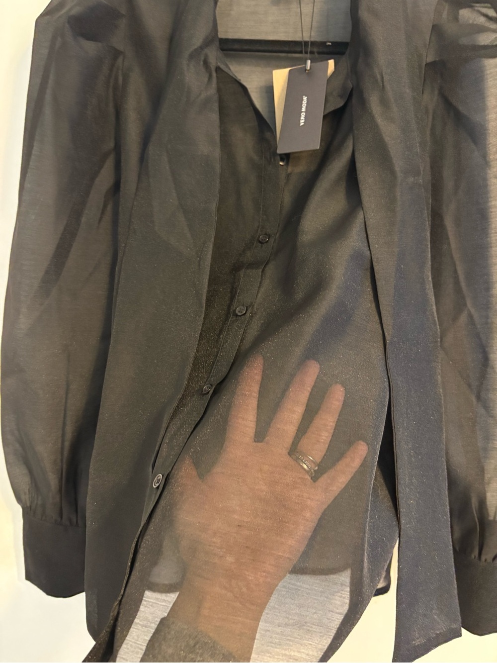 Vero Moda Black Semi-Sheer Button Blouse with Scarf Collar - Picture 3 of 8